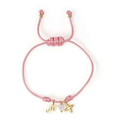 Pink 304 Браслеты из нержавеющей стали, латуни и натуральных ракушек с подвесками, плетеные браслеты из полиэфирного шнура для женщин, крест, сердце и созвездие, Скорпион, розовые, 11.02 дюйм (28 см)