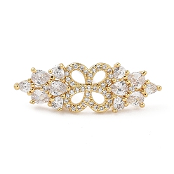 Настоящее золото 18K Стойка покрытие латунь прозрачный кубический цирконий цветок соединительные подвески, долговечный, без свинца и без кадмия, реальный 18 k позолоченный, 30x10x18 мм, отверстие : 3x6 мм