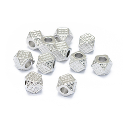 Платина Стойки обшивки латунные бусины, долговечный, многоугольник, платина, 6x6x6.5 мм, отверстие : 3 мм
