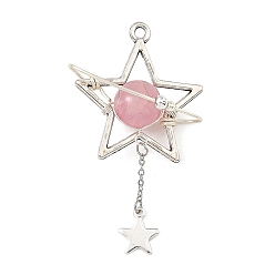 Green Jade Dyed Natural Green Jade Pendants, Alloy Star Charms, Antique Silver, Misty Rose, 50x27x11.5mm, Hole: 2mm