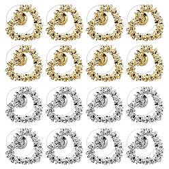 (52) Непрозрачная лаванда 8 пары 2 цветные серьги-гвоздики из цинкового сплава, сердце, разноцветные, 12.5x14 мм, 4 пары / цвет