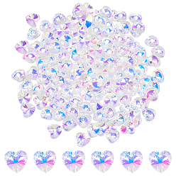 Прозрачный АВ 100 стеклянные брелоки шт., сердце, AB цвет, граненые, ясно AB, 10x10x4.5 мм, отверстие : 1.2 мм