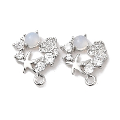 Платина Фурнитура для сережек-гвоздиков из латуни с кубическим цирконием, без кадмия, без никеля и без свинца, Тема океана, морская звезда и форма раковины, платина, 9x14.5x11.5 мм, отверстие : 1.4 мм, штифты : 0.5x12 мм