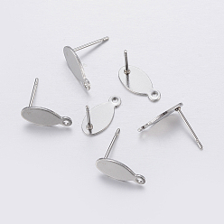 Stainless Steel Color 304 Stainless Steel Stud Earring Findings, with Loop, Oval, Stainless Steel Color, 12x6x0.8mm, Hole: 1mm, Pin: 0.8mm