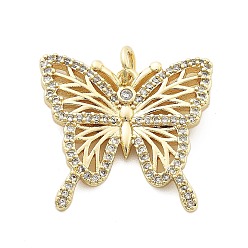 Бабочка Латунные микро проложить кубического циркония подвески, с целью перехода в кольце, реальный 18 k позолоченный, бабочка, 20.5x22x3 мм, отверстие : 3.5 мм