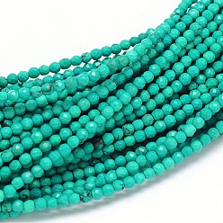 Средний Бирюзовый Натуральный магнезит, граненые(64 грани) круглые бусины, окрашенная и подогревом, средне бирюзовый, 2 мм, отверстие : 0.5 мм, около 196 шт / нитка, 15.55 дюйм