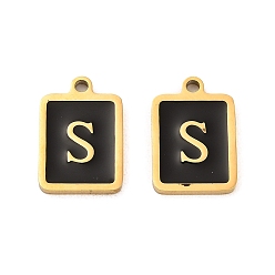 Letter S 304 подвески из нержавеющей стали, с эмалью, прямоугольник с подвеской в виде буквы, золотые, Письмо с, 17.5x12x1.5 мм, отверстие : 1.5 мм