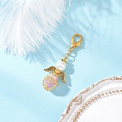 Фиолетовый Подвески из светящегося акрила и стеклянных бусин ручной работы, Сплав с застежками когтя омара, ангел, фиолетовые, 52 мм