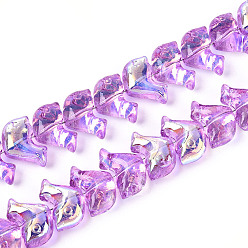Орхидея Гальваническое покрытие, прозрачные стеклянные бусины, нити, дельфин, с половиным покрытием, сиреневые, 10.5x15.5~16x7~7.5 мм, отверстие : 0.9~1 мм, около 69~71 шт / нитка, 24.02~24.41 дюйм (61~62 см)