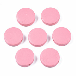 Pink Расписные бусины из натурального тополя, плоско-круглые, розовые, 15x4.5 мм, отверстие : 1.2 мм