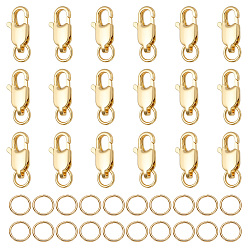 Настоящее золото 18K 20шт латунные застежки-лобстеры, без кадмия, без никеля и без свинца, с латунными открытыми соединительными кольцами (шт.), реальный 20 k позолоченный, 18 мм, отверстие : 12x6x3 мм