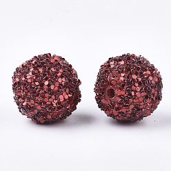 Dark Red Acrylic Beads, Glitter Beads,with Sequins/Paillette, Round, Dark Red, 19.5~20x19mm, Hole: 2.5mm