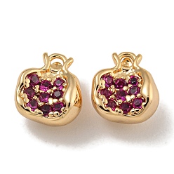 Фуксиновый Латунные микропаве прозрачные кубические циркониевые подвески, без никеля , реальный 18 k позолоченный, овальные, красно-фиолетовые, 10.5x9.5x6.5 мм, отверстие : 1.5 мм