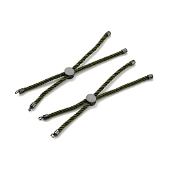 Темно-оливково-зеленый Наполовину готовые браслеты-слайдеры из скрученной миланской веревки, с реечным покрытием на концах шнура из латуни и открытой петлей, без кадмия и без свинца, для изготовления браслета с соединителем, металлический черный , темно-оливковый зеленый, 222~230x3 мм