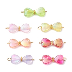 Золотой Подвески-коннекторы из прозрачного акрила цвета AB, двойные сердечки с 304 двойными петлями из нержавеющей стали, разноцветные, золотые, 24~25x8.5x4 мм, отверстие : 2 мм