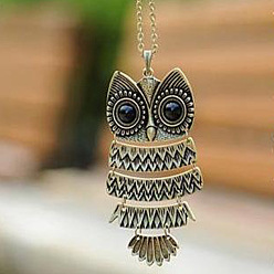 Античное Золото Длинные ожерелья с подвеской из сплава совы и черной смолы для женщин, античное золото , 30.12 дюйм (76.5 см)