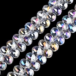 Clear AB Electroplate Baking Paint Transparent Glass Beads Strands, Top Drilled Beads, Teardrop, Clear AB, 13.5x9.5x9.5mm, Hole: 1~1.2mm, about 119~122pcs/strand, 21.46~23.43 inch(54.5~59.5cm)
