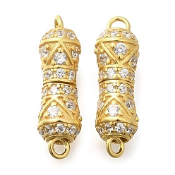 Настоящее золото 18K 925 винтовые застежки из стерлингового серебра с микропаве и прозрачным фианитом, колонка, реальный 18 k позолоченный, 15x4.5 мм, отверстие : 1.4 мм