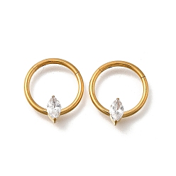 Золотой 304 Кольца для носа в форме конского глаза из нержавеющей стали с прозрачным кубическим цирконием, золотые, 14.5x12.5x3.5 мм, внутренний диаметр: 9.7 мм