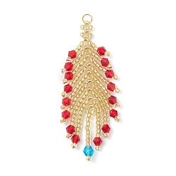 Красный Большие подвески из стеклянных бусин в форме перьев, с имитацией австрийских хрустальных биконусных бусин и 304 соединительными кольцами из нержавеющей стали, граненые, красные, 51x21.5x3.5 мм, отверстие : 3.5 мм