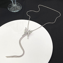Бабочка Регулируемые подвески-лариаты из сплава для женщин, платина, бабочка, 31.50 дюйм (80 см)