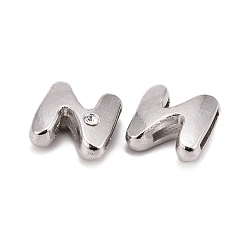 Letter N Letter Slider Beads for Watch Band Bracelet Making, Platinum Plated Alloy Crystal Rhinestone Slide Charms, Cadmium Free & Nickel Free & Lead Free, Letter.N, 11~13x9~11.5x4~5mm, Hole: 7.5~8x1mm