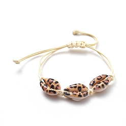 Colorful Printed Cowrie Shell Beads Braided Beads Bracelets, with Korean Waxed Polyester Cord, Colorful, 1/2 inch~3-1/2 inch(1.3~9.1cm)