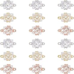 Mixed Color 18Pcs 3 Colors Brass Micro Pave Cubic Zirconia Links, Square, Mixed Color, 10x7x4mm, Hole: 0.8mm, 6pcs/color