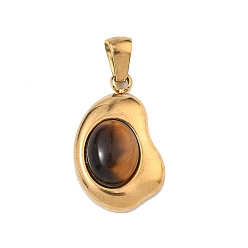 Тигровый глаз Природных тигровый глаз подвески, с 304 нержавеющей стали, ионное покрытие (ip), 22x13.5x6.5~7 мм, отверстие : 4.5x3.5 мм