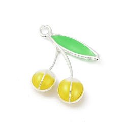 Желтый Подвески из эмали и сплава, без кадмия, без никеля и без свинца, вишневое очарование, стойки покрытие, платина, желтые, 23.5x18.5x6 мм, отверстие : 1.6 мм