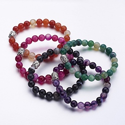 (52) Непрозрачная лаванда Естественно агат бисером браслеты простирания, с тибетского сплава типа головы Будды бисера, античное серебро, разноцветные, 2 дюйм (50 мм)