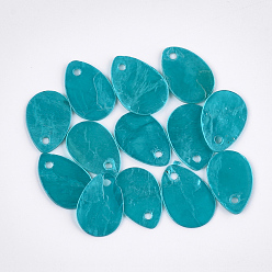Turquoise Spray Painted Capiz Shell Charms, teardrop, Turquoise, 13x9~10x1mm, Hole: 1mm