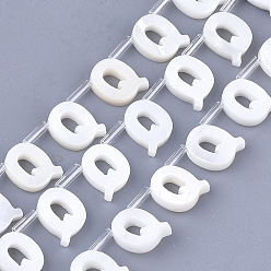Letter Q Естественных пресноводных стеклянные бусы, сверху просверленные бусы, белые, letter.q, 10x8.5x3 мм, отверстие : 0.8 мм