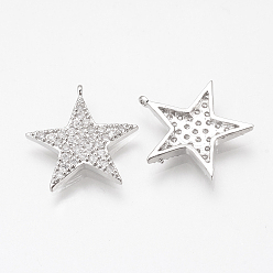 Platinum Alloy Micro Cubic Zirconia Pendants, Star, Platinum, 18.5x17x2.5mm, Hole: 1mm
