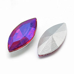 Red Pointed Back Glass Rhinestone Cabochons, Back Plated, Faceted, AB Color Plated, Horse Eye, Red, 15x7x4mm