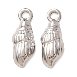Stainless Steel Color 304 Stainless Steel Pendants, Conch Shell Shape Charms, Stainless Steel Color, 19x7x3mm, Hole: 2mm