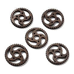 Coffee Walnut Wood Hollow Pendants, Gear Charms, Undyed, Coffee, 23.5x2.5mm, Hole: 1.5mm & 5mm