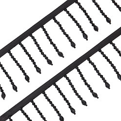 Черный Полиэстеровая лента с морщинами, кружевной отделкой, со стеклянными бусинами и картонной карточкой, чёрные, 2-1/4 дюйм (58 мм), 3 ярдов