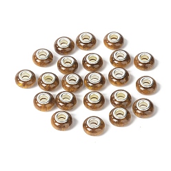 Goldenrod Rondelle Resin European Beads, Large Hole Beads, Imitation Stones, with Silver Tone Brass Double Cores, Goldenrod, 13.5x8mm, Hole: 5mm