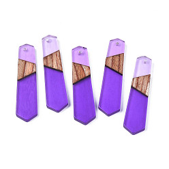 Blue Violet Resin & Walnut Wood Pendants, Arrow, Blue Violet, 49x12x3.5mm, Hole: 1.6mm