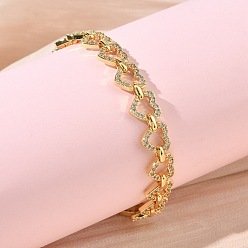 Настоящее золото 18K Браслет из звеньев сердца из прозрачного кубического циркония, украшения из латуни для женщин, без кадмия и без свинца, долговечный, стойки покрытие, реальный 18 k позолоченный, 7.95 дюйм (20.2 см)