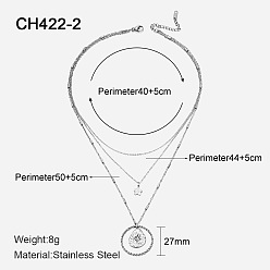 Teardrop 304 двухслойные ожерелья из нержавеющей стали с прозрачным кубическим цирконием, цвет нержавеющей стали, слеза, 15.75 дюйм (40 см), Кулон : 27 мм