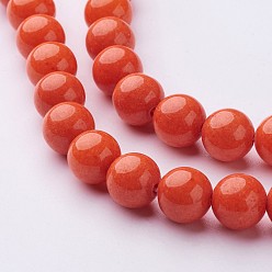 Tomato Natural Mashan Jade Round Beads Strands, Dyed, Tomato, 10mm, Hole: 1mm, about 41pcs/strand, 15.7 inch