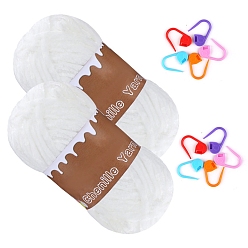 Белый Шерстяная пряжа шенилл толстая, для ткачества, вязание крючком, с маркером фиксирующего стежка, белые, 3 мм, около 131.23 ярдов (120 м) / моток