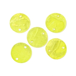 Желтый Окрашенные распылением натуральные подвески с соединителем оболочки Capiz, диск, желтые, 15x1.5 мм, отверстие : 1 мм