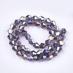 Indigo Electroplate Glass Beads Strands, AB Color Plated, Faceted, Bicone, Indigo, 6x5.5~6mm, Hole: 1mm, about 47~48pcs/strand, 10.83 inch(27.5cm)