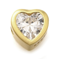 Прозрачный 925 бусины из стерлингового серебра с кубическим цирконием, сердце, с печатью 925, золотые, прозрачные, 6.5x6.5x4.5 мм, отверстие : 1.5 мм