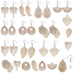 Wheat DIY Earring Making, with Wood Big Pendants, Brass Earring Hooks and Iron Jump Rings, Platinum, Wheat