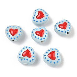 Светло-Синий Фарфоровые эмалированные бусины ручной работы с узором в виде сердечек, сердце, пастельный фарфор, голубой, 15.5x16~16.5x10.5~11 мм, отверстие : 1.8~2 мм