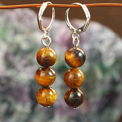 Тигровый глаз Богемные круглые серьги-подвески из натурального тигрового глаза с застежкой-крючком, с фурнитурой для сережек из сплава, платина, 45 мм